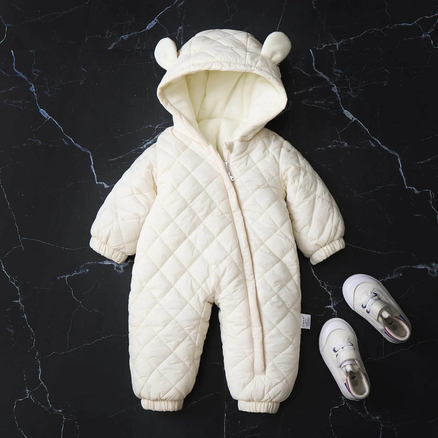 Hooded Fleece-lined Thick Baby Winter Romper Puffer Overall Jumpsuit - Velora