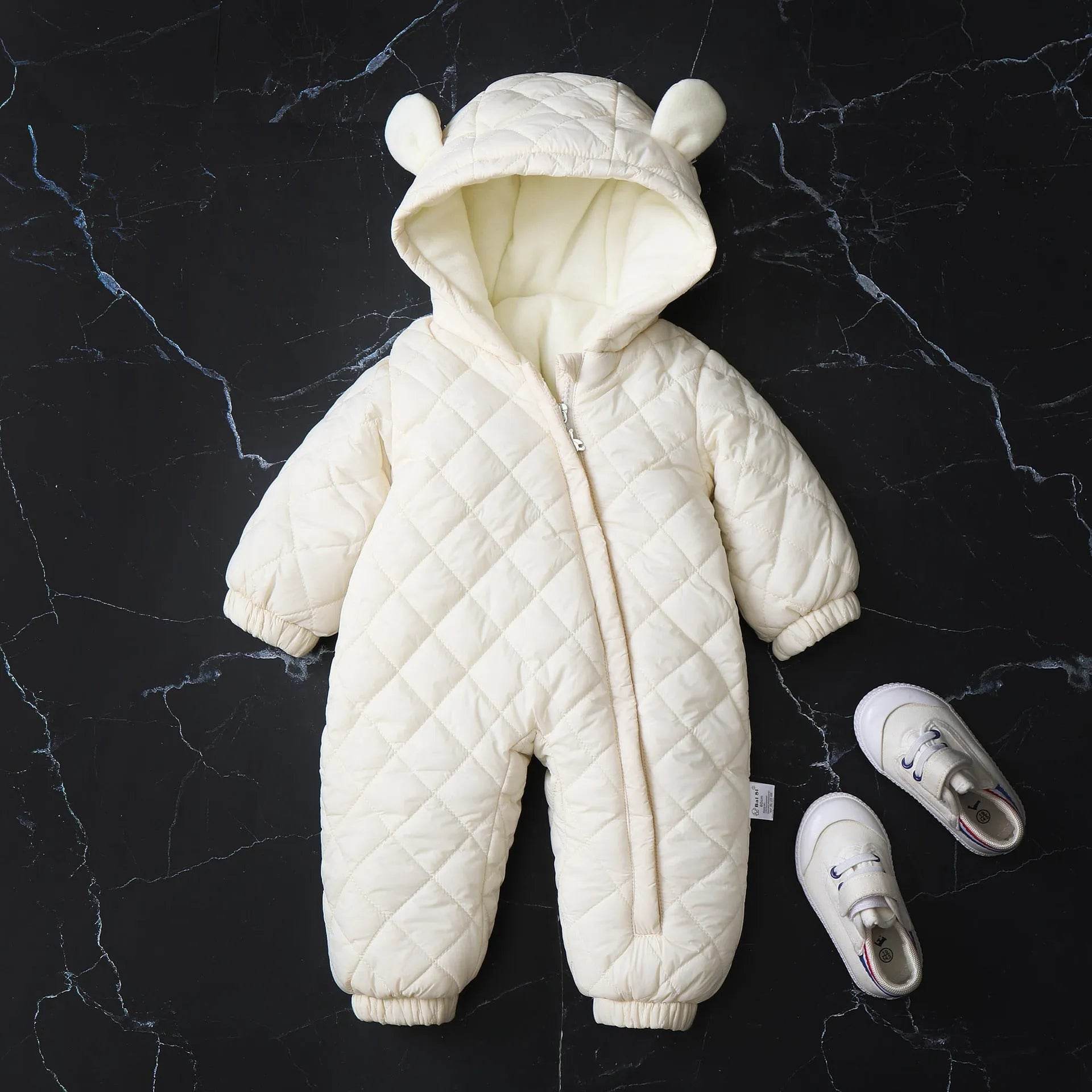 Hooded Fleece-lined Thick Baby Winter Romper Puffer Overall Jumpsuit - Velora
