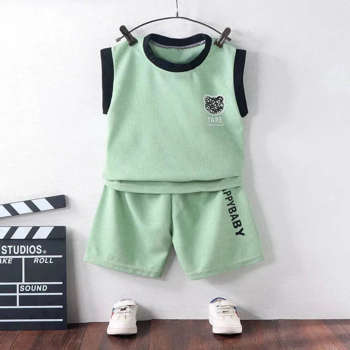 Children's Vest Suit Western Style Sleeveless Waffle two piece for boys casual wears for boys. - Velora