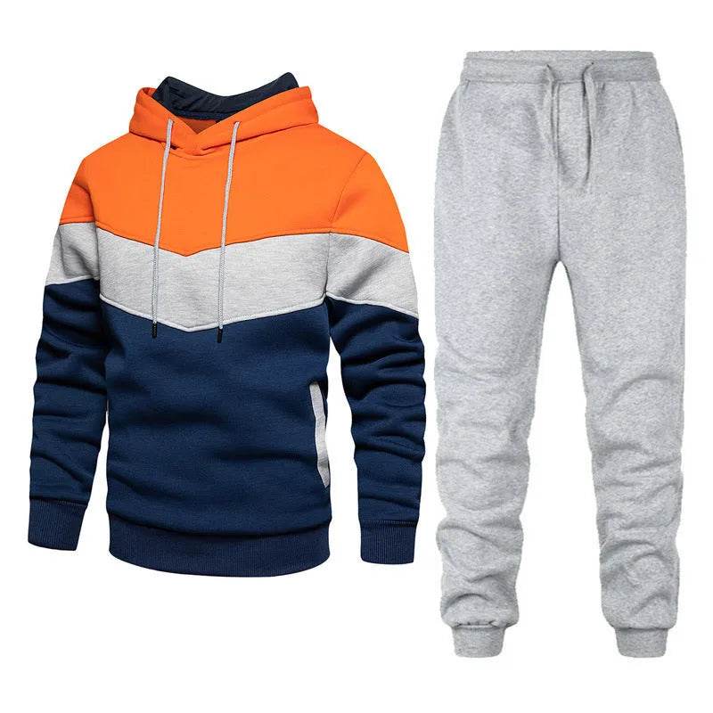 2pcs Winter Fashion Stitching Suit Outdoors Sports Suit Men's Sweatsuit Hoodie Outfit set - Velora