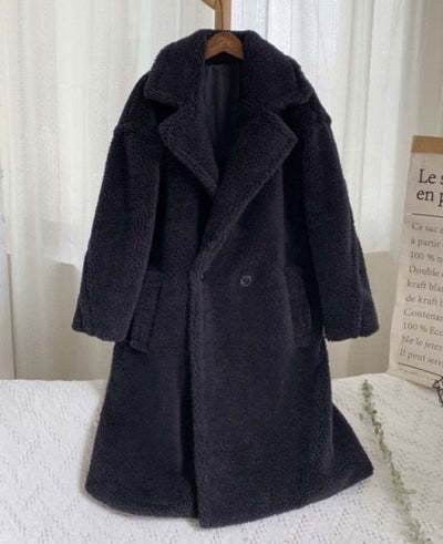 Lapel Lamb Fleece Coat With Pockets Faux Fur Coat Winter Warm Thickening Long Windbreaker Women's Clothing - Velora