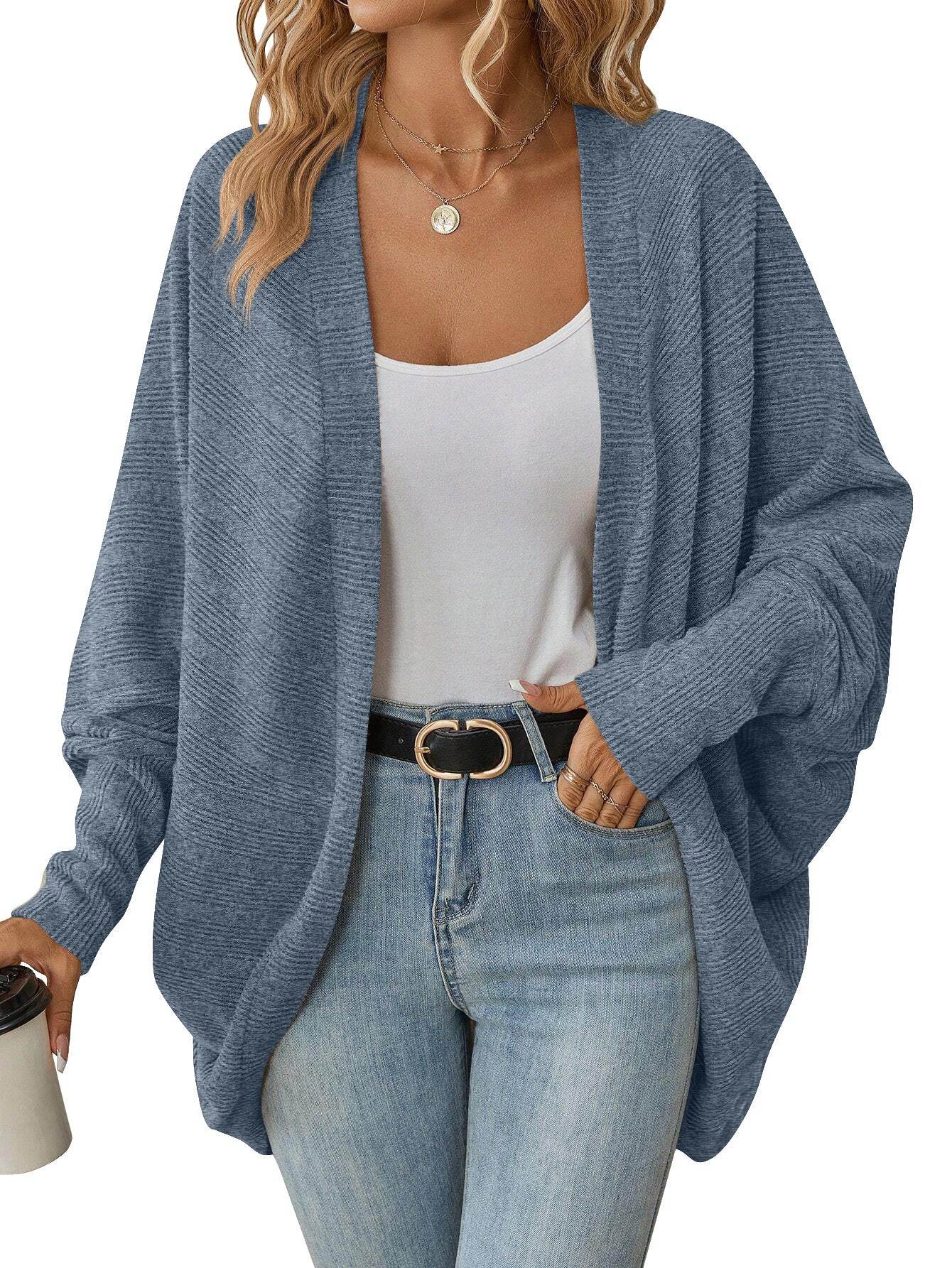 Women's Fashionable Batwing Sleeve Cardigan Loose Knitted Coat - Velora