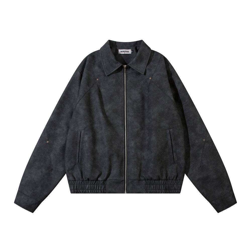 Men's Loose Casual Polo Collar Leather Coat - Velora