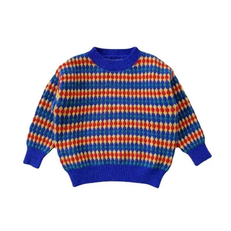 Children Rainbow Stripes Baby Round Neck Pullover Sweater Kids - Velora