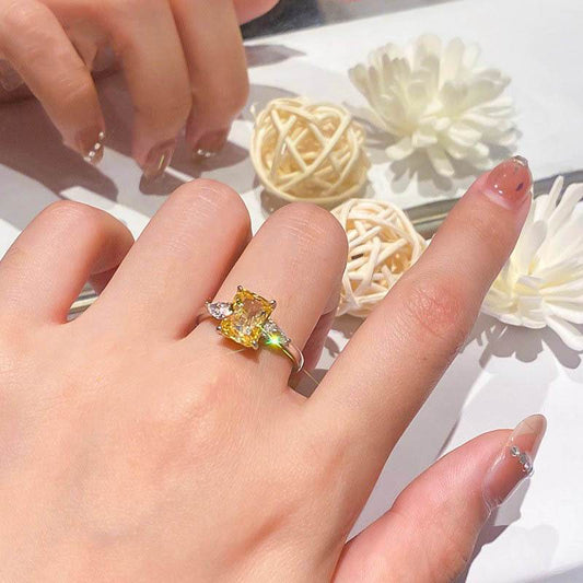 S925 Colorful Rectangular Rhinestone Ring Ins Fashion Love Rings For Women Luxury Jewelry - Velora