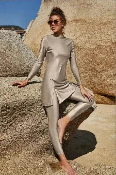 Pure Color Long-sleeved Trousers Fully Surrounded Conservative Beach Surfing Sunscreen ArabSwimsuit - Velora