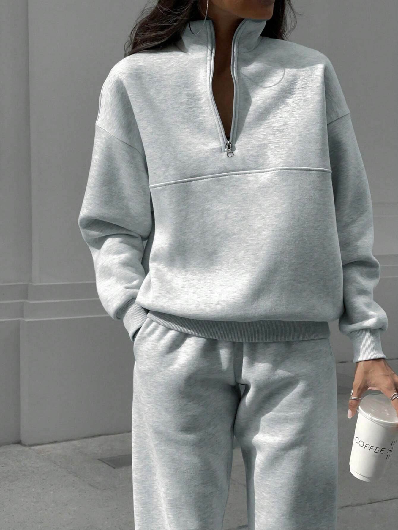Long-sleeved Sports Sweatshirt Suit Fashion Stand-up Collar Zip-up Top And Elastic Band Trousers With Pocket Srping Fall Clothing For Women - Velora