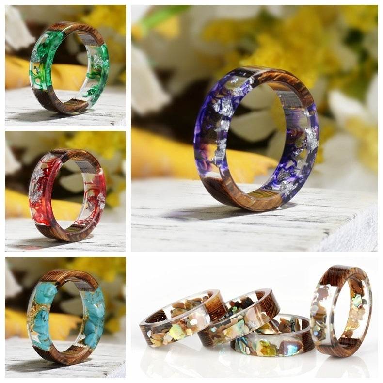 Cross-border Foreign Trade New Wood Resin Ring Diy Handmade Dried Flower Epoxy Ring - Velora