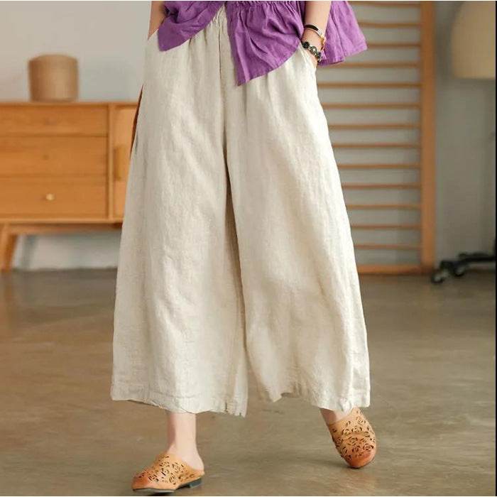 Cotton And Linen Cropped Wide-leg Casual Straight Breathable Slim Fit Casual Pants - Velora