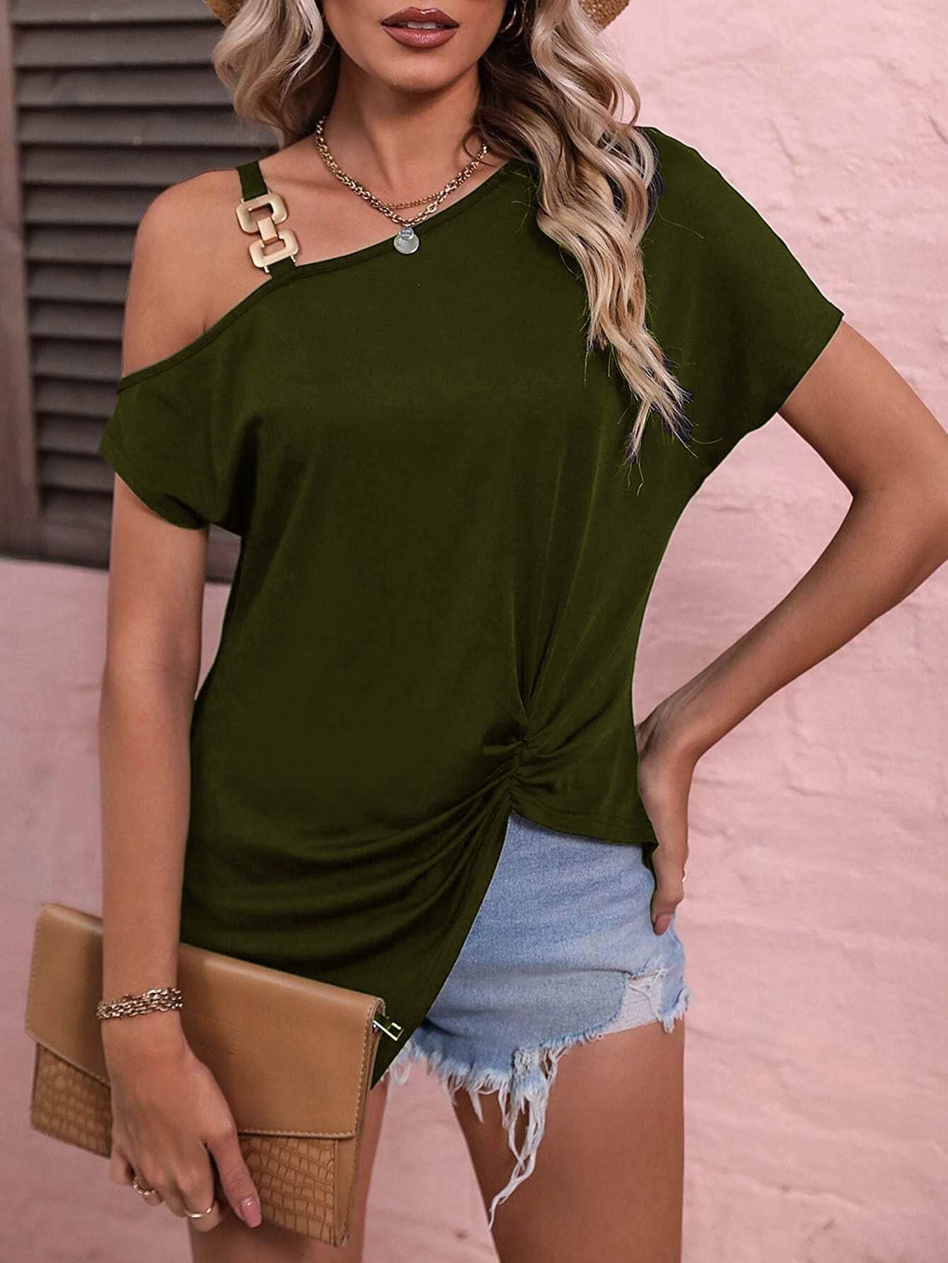 Women Clothes Off Shoulder Blouse Summer Irregular Design Tops Shirt - Velora