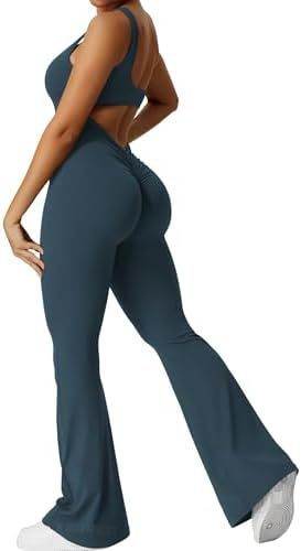 Women Sleeveless Flare Jumpsuits Fitness Yoga Long Pants - Velora