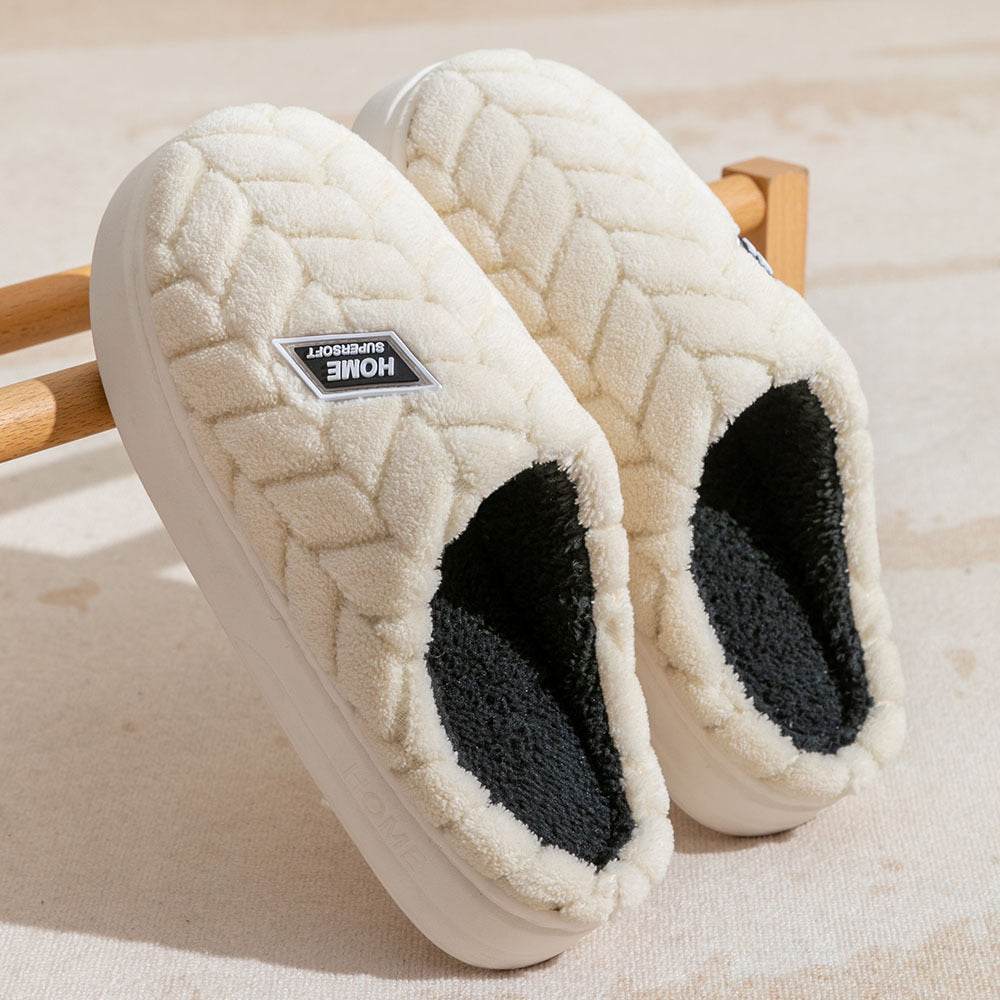 New Non-slip Thick-soled Plush Slippers Couple Winter Warm Home Slipper Indoor Fleece Shoes For Women Men - Velora