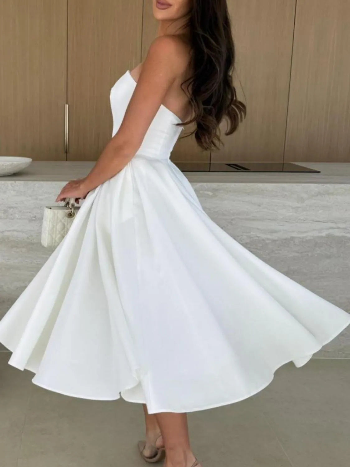 Solid Color Tube Midi Dress - Velora