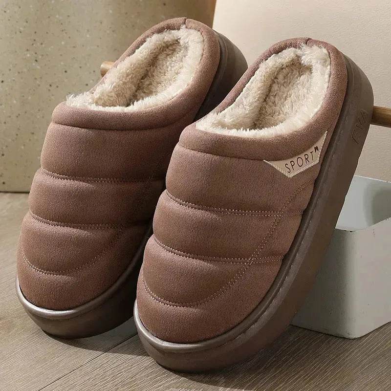 Fashion Solid Plush Slipper Winter Warm Indoor Floor Bedroom Home Slippers For Couple Thick-soled House Shoes Women Men - Velora