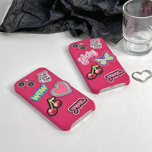 Embroidered Love Cherry Patch iphone Case women - Velora