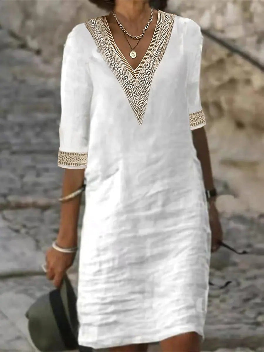 Autumn Chic Women's V-Neck Dress
