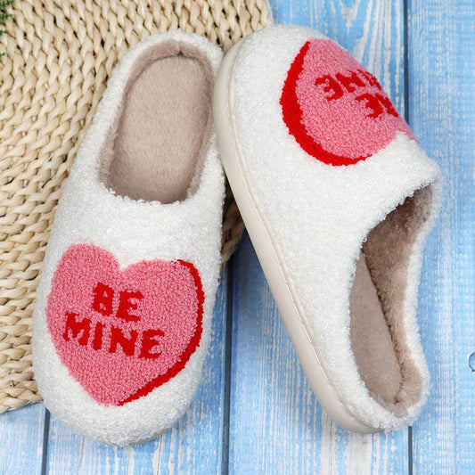 Valentine's Day Love Heart Cotton Slippers Spring AutumnWomen Indoor Slippers Man Cotton Non-Slip Soft Warm Slides Home Shoes Couple Female Simple Plush Slipper - Velora