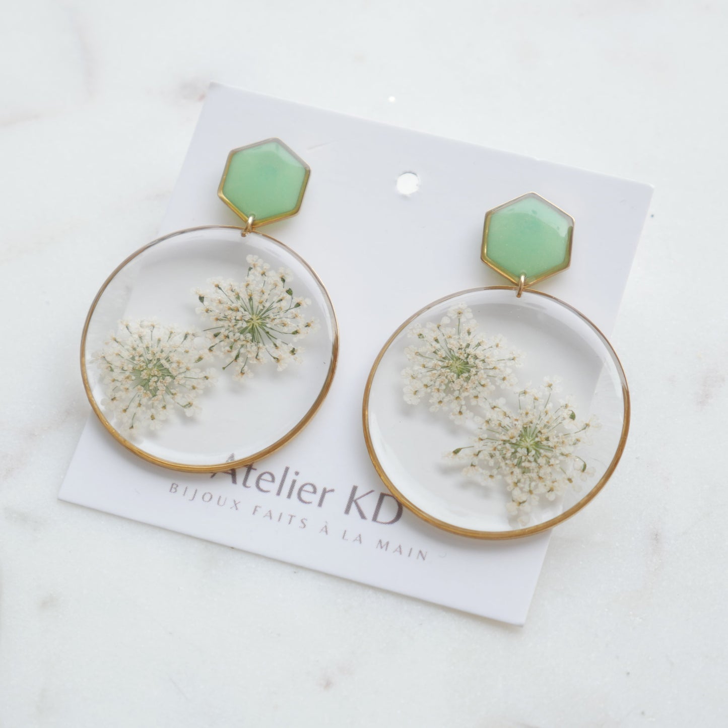 Boucles d'oreilles duo Estelle blanche et vert - rond (40mm) - Velora