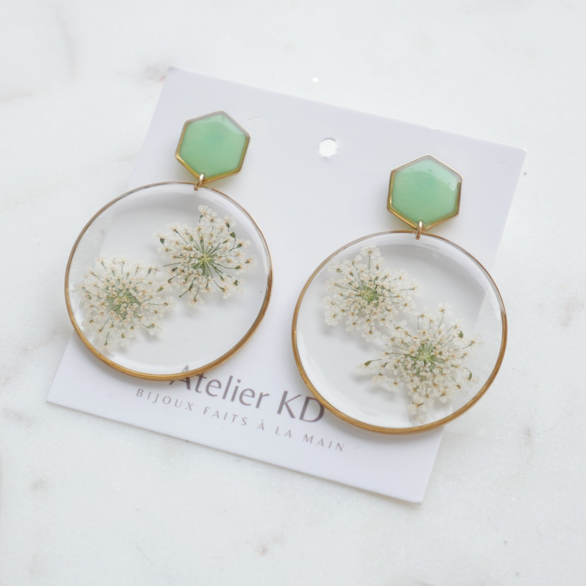 Boucles d'oreilles duo Estelle blanche et vert - rond (40mm) - Velora