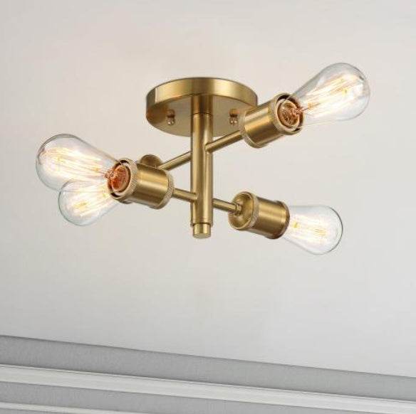 Ephemeral Four Lights Semi Flush Mount Retro Hallway Kitchen Bedroom Living Room Ceiling Pendant 11 W X 6.5 H - Velora