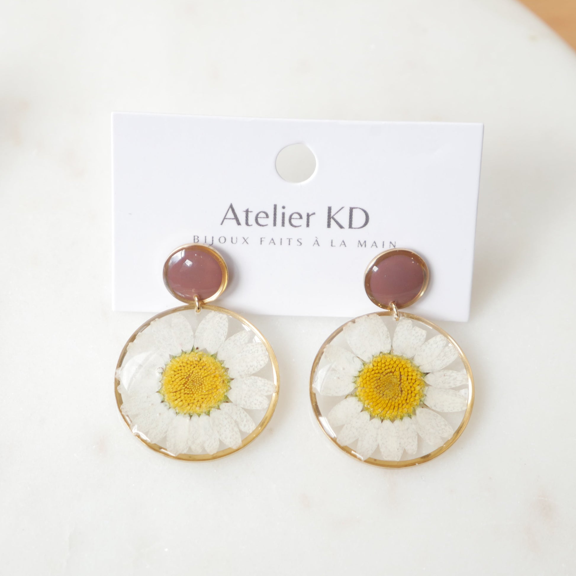 Boucles d'oreilles duo margot blanche et marron - rond (35mm) - Velora