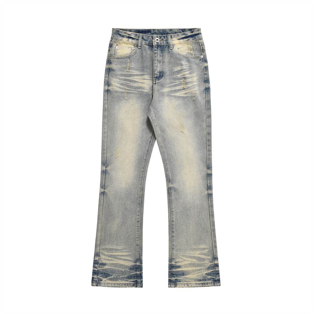 Distressed Scratches Denim Straight-leg Pants Men Jeans - Velora