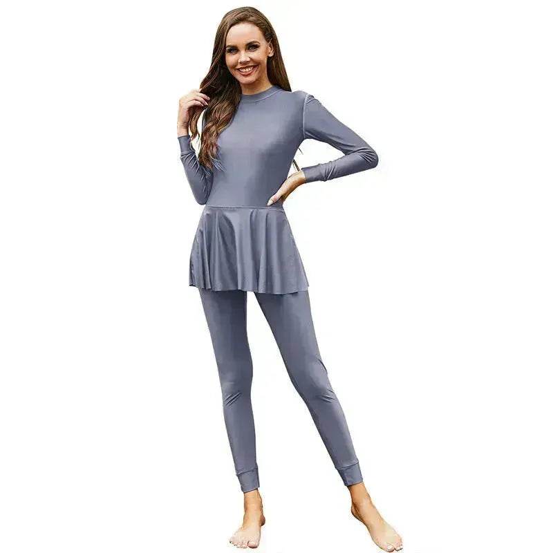 Pure Color Long-sleeved Trousers Fully Surrounded By Conservative Beach Surfing Sunscreen ArabOne-piece Swimsuit - Velora