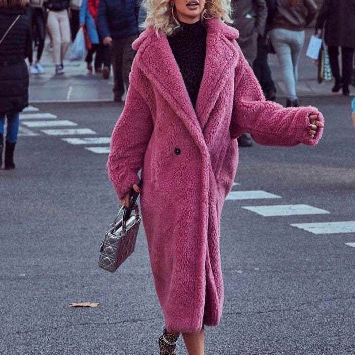 Lapel Lamb Fleece Coat With Pockets Faux Fur Coat Winter Warm Thickening Long Windbreaker Women's Clothing - Velora