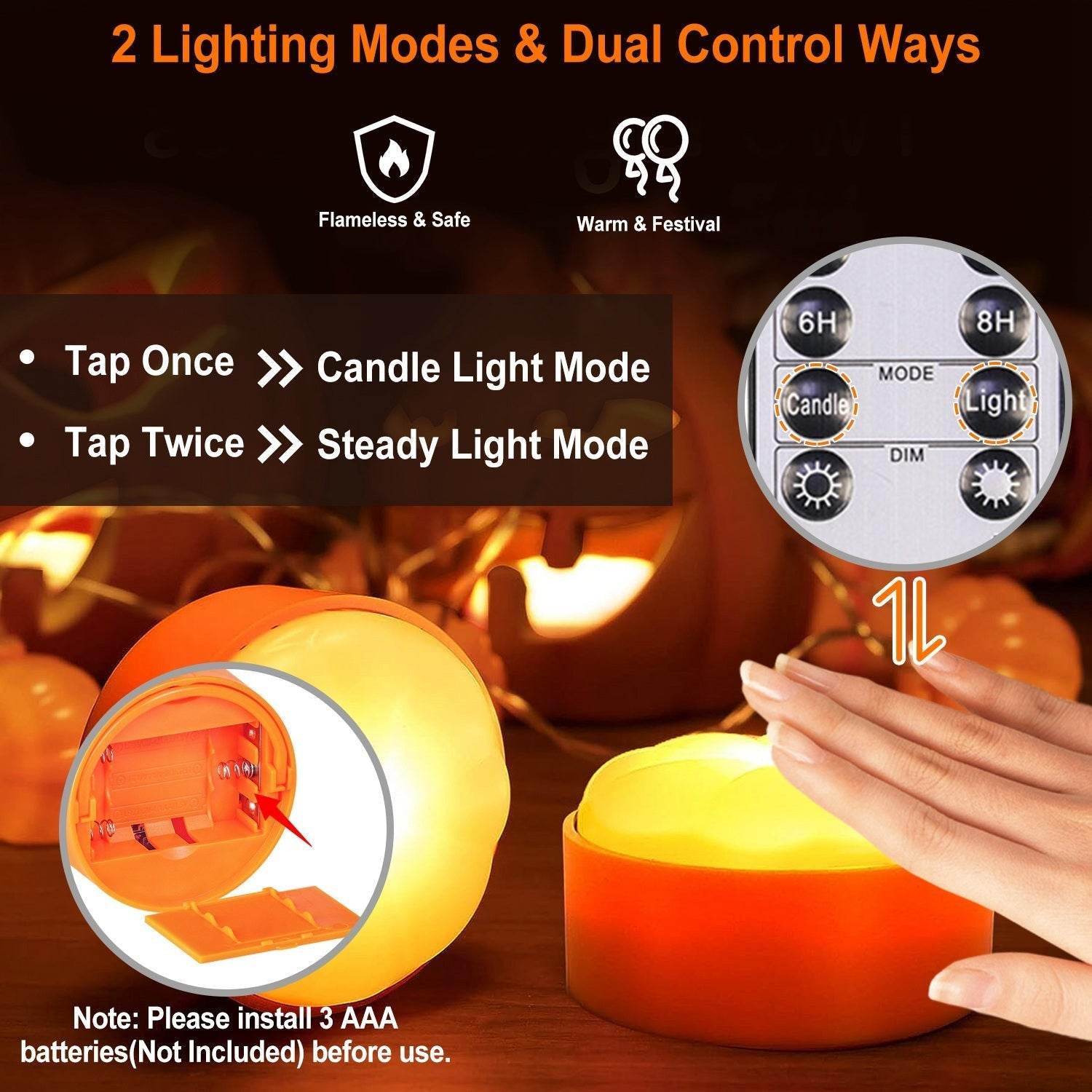 4 Pack Halloween LED Pumpkin Lights Battery Operated Halloween Decoration Lights With 2 Light Modes 4 Timer Setting Remorte Control For Party Pumpkin Decor - Velora