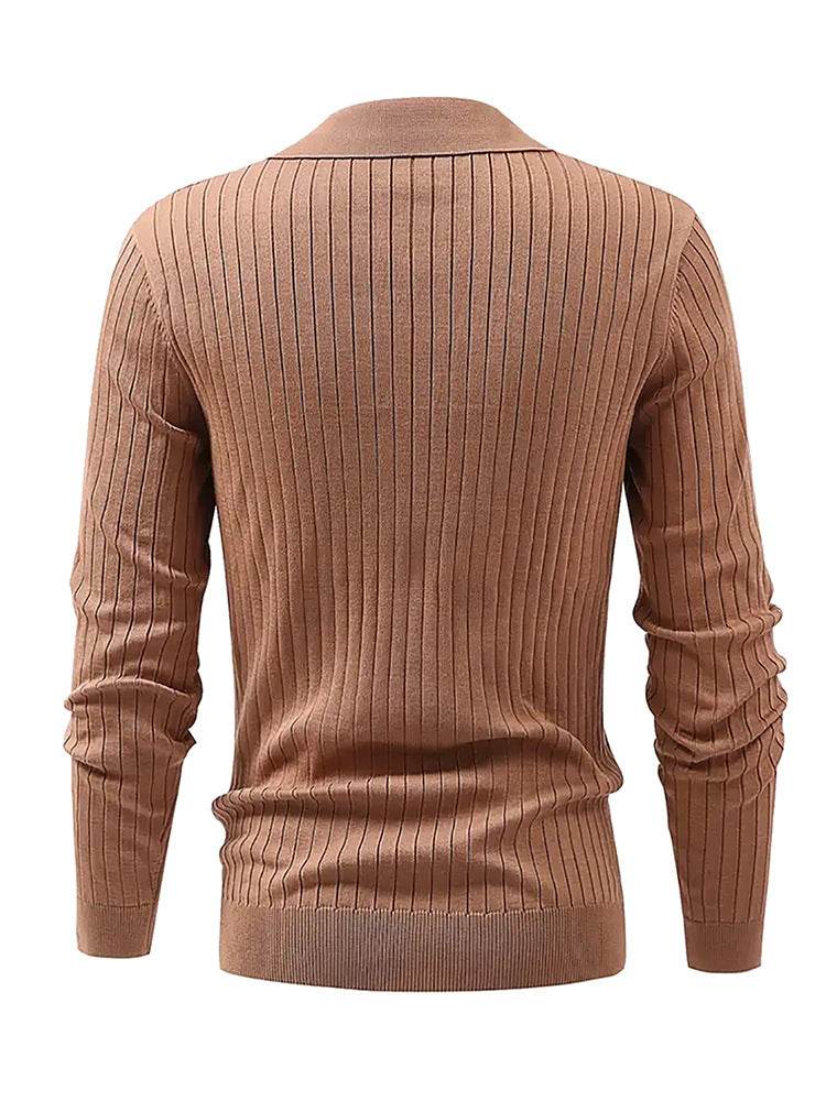 Lapel Texture Stretch Slim Knit Polo Shirt Men Polo Shirt Fashion Waffle Long-sleeved Tops Clothing Casual Comfortable Golf Men's Clothing - Velora