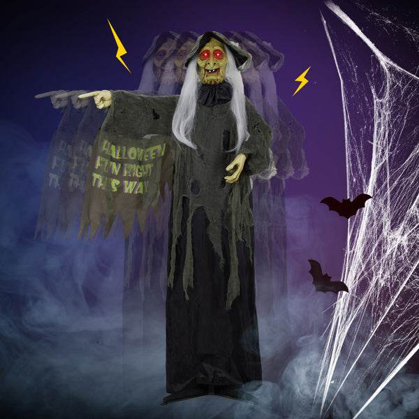 6ft Eye Red Light Vibration Witch Sound Voice Control, Standing Guiding Witch, Battery Model - Batteries Not Included, Halloween Standing Decoration - Velora