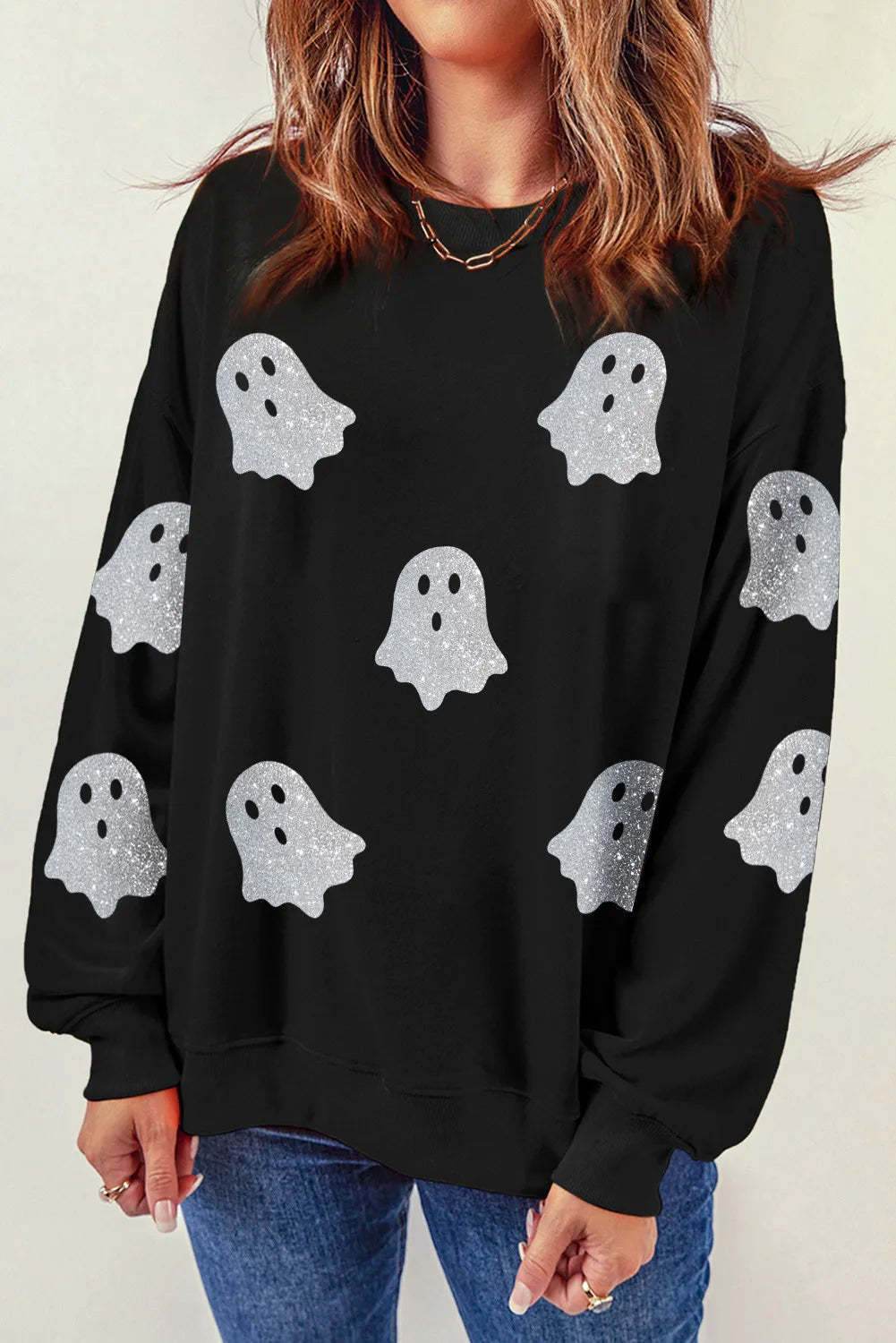 Halloween Ghost Top Loose Casual Pullover - Velora