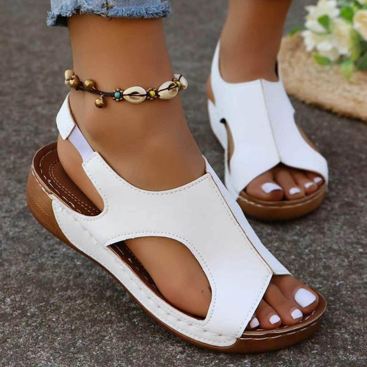 New Summer Wedges Sandals With Elastic Band Design Casual Fish Mouth Shoes For Women - Velora
