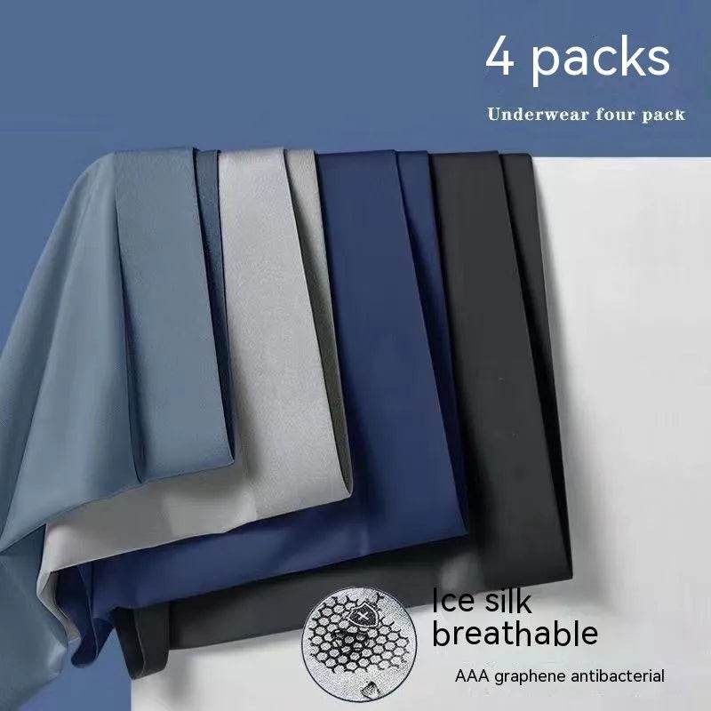 Men's 4-pack Plain Mid waist Boxer Brief Ice Silk Underwear. - Velora