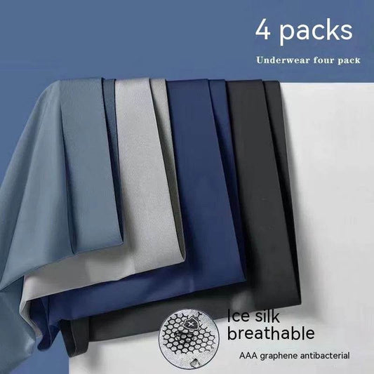 Men's 4-pack Plain Mid waist Boxer Brief Ice Silk Underwear. - Velora