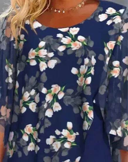 Printed Floral Chiffon Fashion Straight Cut Modest Dress - Velora