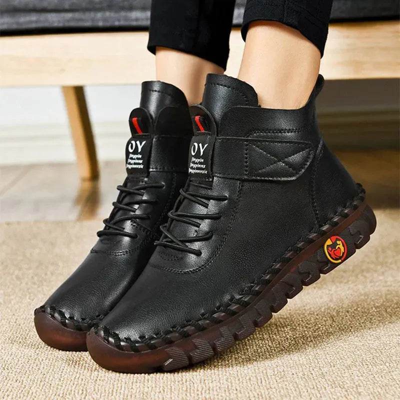 Women Snow Boots Winter Warm Lace Up Plush Ankle Boots With Sewing Thread Design New Waterproof Non-slip Platform Cozy Shoes - Velora