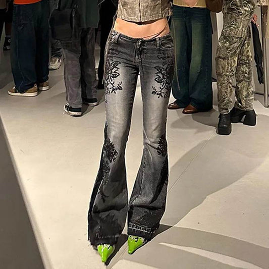 Printed Worn Baggy Jeans Pant Slimming Washed Women - Velora
