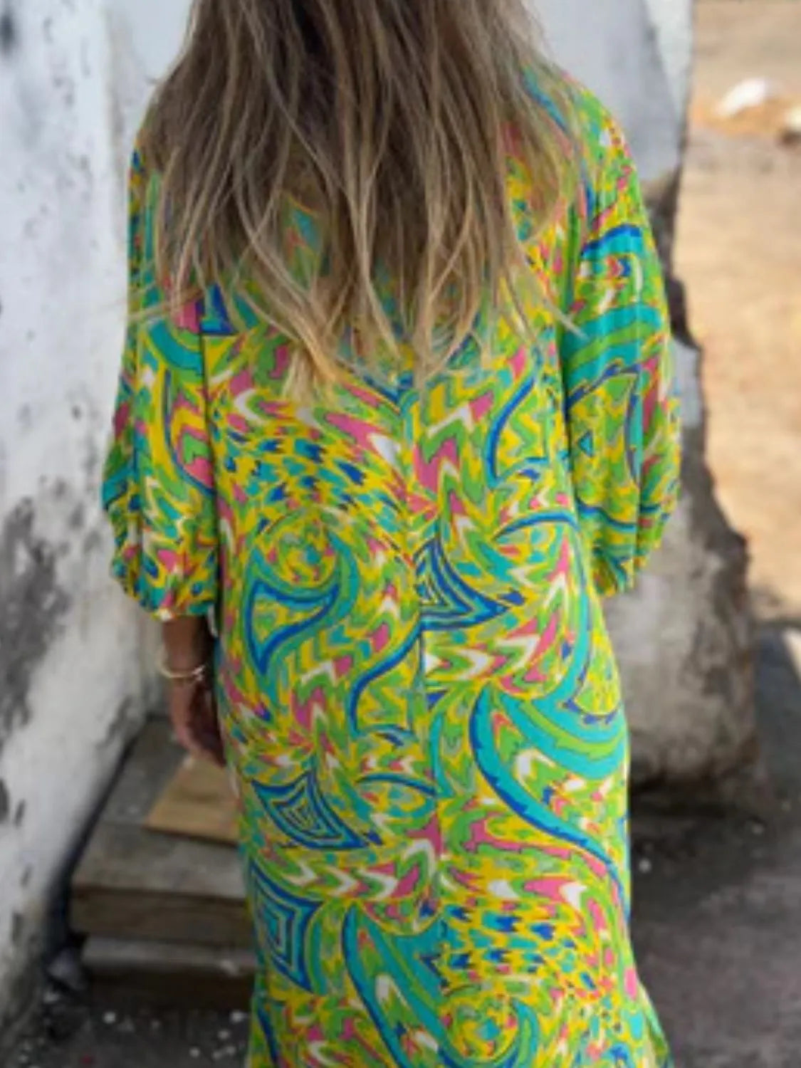 Full Size Printed V-Neck Dress with Pockets Plus Size - Velora