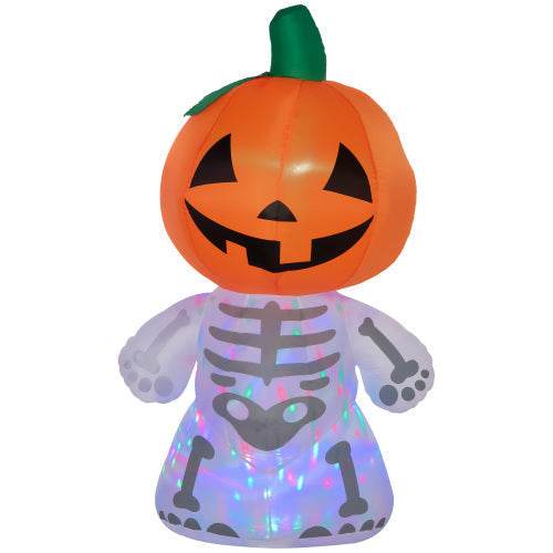 6ft Halloween Inflatables Outdoor Decorations, Smiling Skeleton Ghost With Pumpkin Head, Blow Up LED Yard Decor For Garden, Lawn, Party, Holiday, Waterproof - Velora