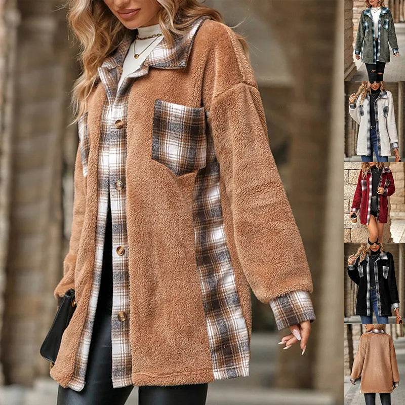 Plaid Woolen Coat Fashion Lapel Single-breasted Mid-length Coat Women's Clothing - Velora