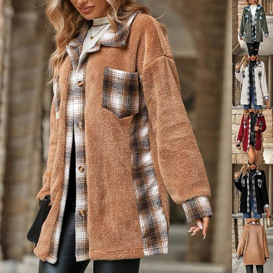 Plaid Woolen Coat Fashion Lapel Single-breasted Mid-length Coat Women's Clothing - Velora