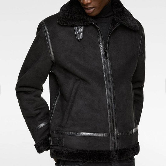 Men's Lapel Suede Fabric Jacket Coat - Velora
