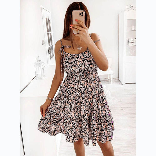 European And American Spring And Summer Small Floral Digital Printing Slip Dress