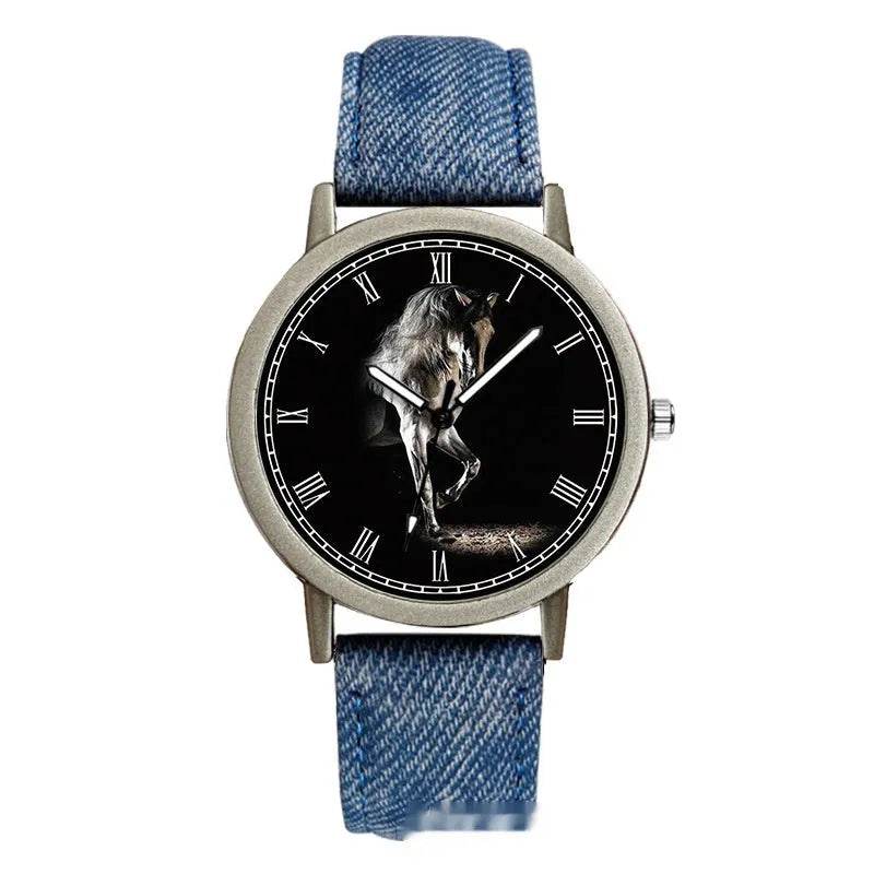 Steed Large Dial Men's Denim Strap Watch - Velora