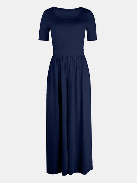 Scoop Neck Short Sleeve Jumpsuit - Velora