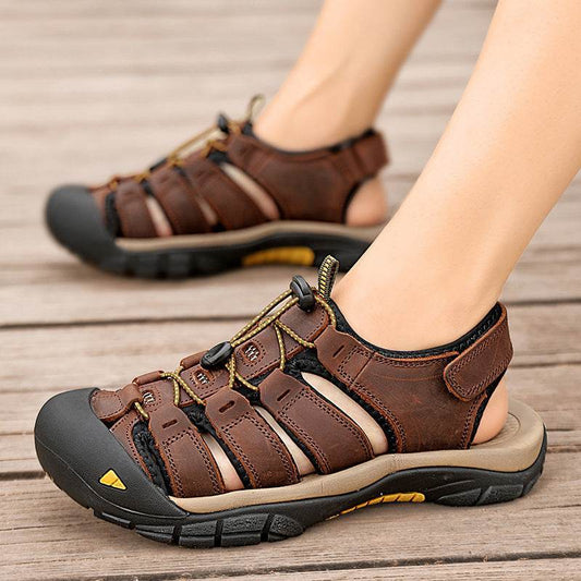 Top Layer Leather Plus Size Men's Beach Sandals