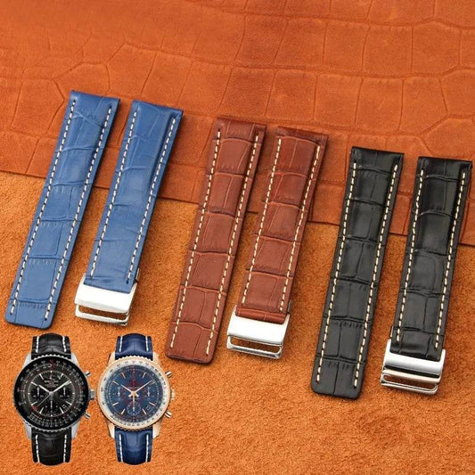 22mm 24mm Black Brown Blue Bamboo Grain Cowhide Watch Strap - Velora