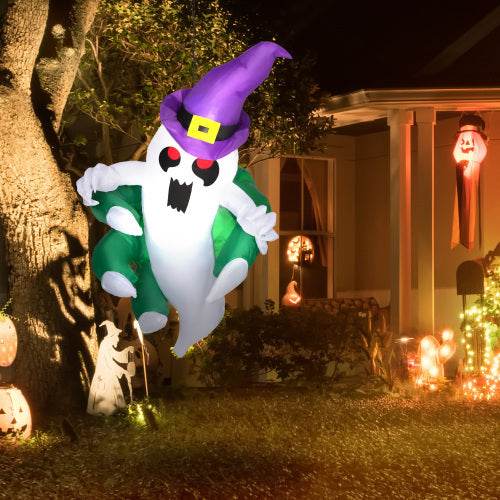 Outsunny 4ft Inflatable Halloween Decoration, Lighted Window Sticker Ghost In Hat, Blow Up Outdoor LED Yard Display, Waterproof - Velora