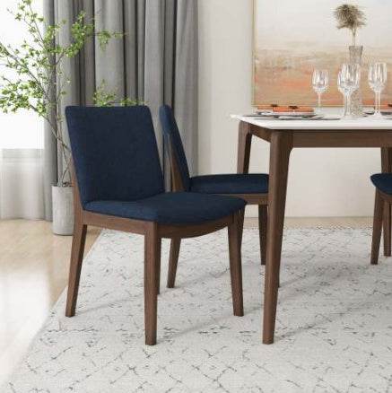 Laura Blue Linen Solid Wood Dining Chair Set Of 2 Mid-Century Modern Style - Velora